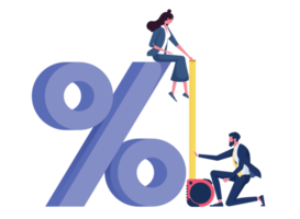 Businessman using tape measure to measure the height of the percentage symbol-Business financial concept png