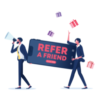 Refer a friend concept. Referral program and social media marketing for friends png