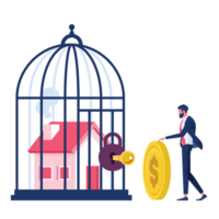 House inside the cage with Locked-Business and financial problems concept png