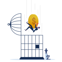 Financial crisis concept-Business with golden coins falling in bird cage png