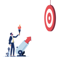 Goal Achievement concept-Businessman launching a business arrow through cannon png