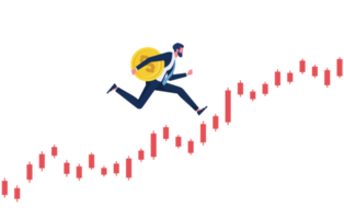 Geschäftsmann, der auf wachsendem Grafik-Business-Finanzwachstumskonzept läuft png