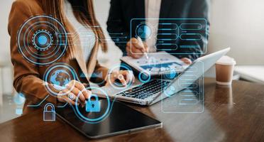 Cyber security data protection Business working on compute Intelligenc digital tablet global network connection data science digital marketing, Investment global in office photo