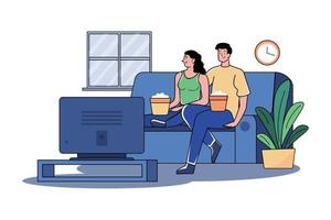 A Couple Watching Tv In The Living Room vector