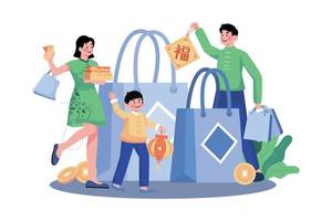 Family New Year Shopping Illustration concept on white background vector