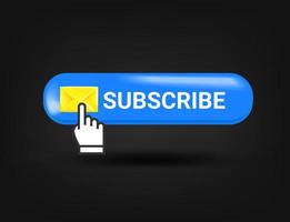 Subscribe button with hand pointer. 3d vector illustration