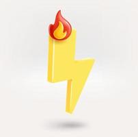 Thunderbolt icon with bonfire. Hot message concept. 3d vector icon isolated on white background