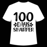 Camiseta 100 días más nítida plantilla de impresión de camiseta feliz de regreso a la escuela, diseño tipográfico para jardín de infantes preescolar, último y primer día de clases, 100 días de camiseta escolar vector