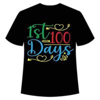 Camiseta de los primeros 100 días plantilla de impresión de camiseta feliz de regreso a la escuela, diseño tipográfico para jardín de infantes preescolar, último y primer día de clases, camiseta de 100 días de escuela vector