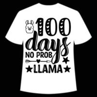 100 días sin camiseta llama prob plantilla de impresión de camiseta feliz de regreso a la escuela, diseño de tipografía para jardín de infantes preescolar, último y primer día de escuela, 100 días de camiseta escolar vector