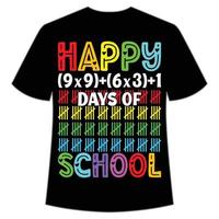 feliz camiseta de 100 días de escuela plantilla de impresión de camiseta de feliz regreso a la escuela, diseño tipográfico para jardín de infantes preescolar, último y primer día de escuela, camiseta de 100 días de escuela vector