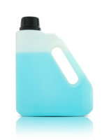 plastic gallon met blauw vloeistof geïsoleerd met reflecteren verdieping voor mockup png