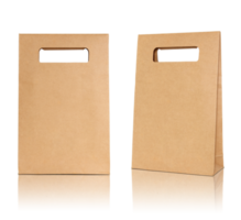 Brown paper bag isolated with reflect floor for mockup png