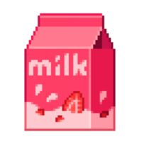 An 8-bit retro styled pixel art illustration of strawberry milk. png