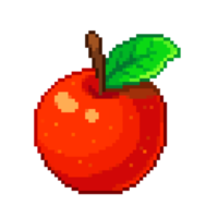 une illustration pixel art de style rétro 8 bits d'une pomme rouge. png