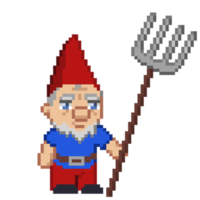 An 8 bit retro styled pixel art illustration of a garden gnome. png