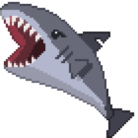 uma ilustração de pixel art estilo retrô de 8 bits de um tubarão. png