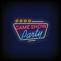 Neon Sign game show party with brick wall background vector