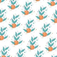 Orange fruit background pattern with leafy vines vector