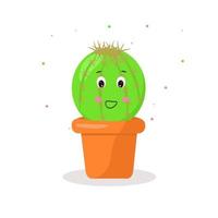 Cartoon funny cactus in a pot emotions. Flat vector illustration.