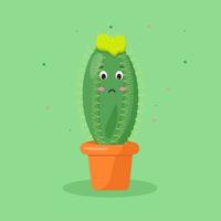 Cartoon funny cactus in a pot emotions. Illustration with green kawaii cactus pot. Symbol face. vector