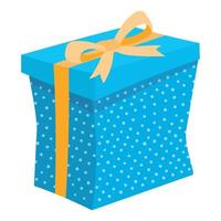 Decorated blue gift box with a bow. Vector isolated cartoon illustration.