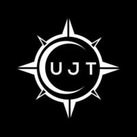 UJT abstract technology logo design on Black background. UJT creative initials letter logo concept. vector