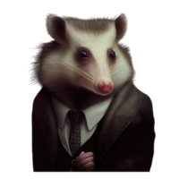 portrait d'un opossum vêtu d'un costume formel png