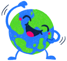 Cartoon cute smiling face earth doing exercise workout for sustainability character illustration png