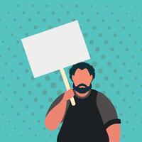 A man with an empty banner and space for your text. Pop art cartoon style. Vector illustration.