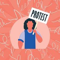 Guy with a poster in his hands. Protest concept. Vector illustration.