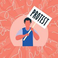 A man with a banner in his hands. Protest concept. Cartoon style vector