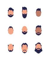 Set of faces of men of different types and nationalities. Isolated on white background. Vector illustration.