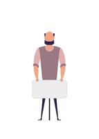 Protesting man in full growth with a banner. Isolated on white background. Flat style, vector. vector