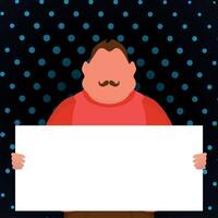 A boy with an empty banner and space for your text. Pop art. Flat style. Vector illustration.