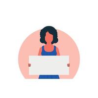 A woman is protesting with an empty transporter in her hands. Cartoon style. illustration. vector
