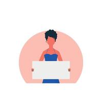 A woman is protesting with an empty transporter in her hands. Cartoon style. Vector. vector