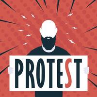 Boy with a banner in his hands and text protest Pop art Cartoon style. vector