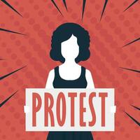 Girl with a banner in her hands. The concept of protest and public resistance. Vector. vector