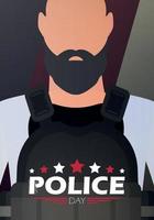 Police Day. Policeman on the background of the flag. Cartoon style vector