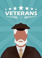 Veterans day banner. Veteran in military uniform. Cartoon style. vector