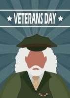 Veterans Day postcard. Veteran in military uniform. Vector illustration.