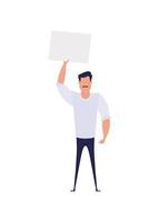 Protesting man in full growth with a banner. Isolated. Flat style, vector. vector