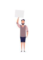 Protesting man in full growth with a banner. Isolated on white background. Cartoon style. vector