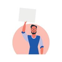 Protesting men with an empty banner. Isolated. Flat style, . vector