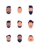 Set of faces of guys of different types and nationalities. Isolated on white background. Vector. vector