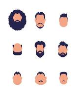 Set of faces of men of different types and nationalities. Isolated on white background. Cartoon style. vector