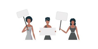 A set of girls who are protesting. Empty transport in the hands. Cartoon style. illustration. vector