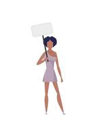 The girl is protesting with an empty transporter in her hands. Flat style. . vector
