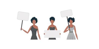 A set of girls who are protesting. Empty transport in the hands. Cartoon style. illustration. vector